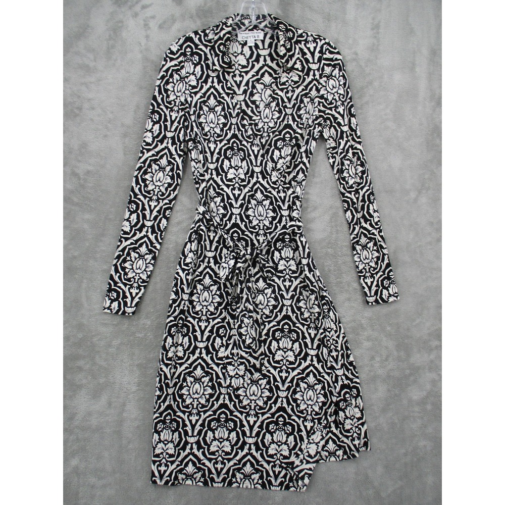 Chetta B Wrap Dress‎ 6 Silk Floral  Belted Fitted Career Attached Belt Office